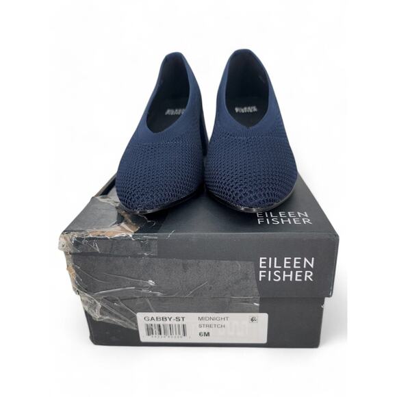 EILEEN FISHER Navy Gabby Recycled‎ Stretch Knit Pump Chunky Heel Size 6 Comfort - Picture 2 of 6